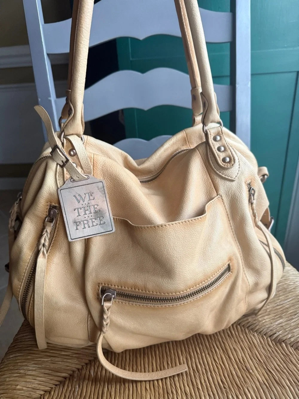 We The Free Emerson tote Italian straw Leather Hobo with Braided Accents - Picture 1 of 16